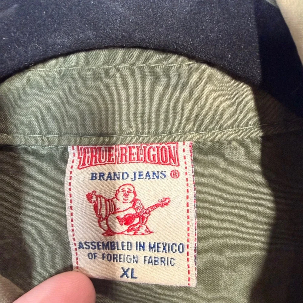 True Religion Mens Khaki Green Long Sleeve Western Snap‎ Button Shirt XL